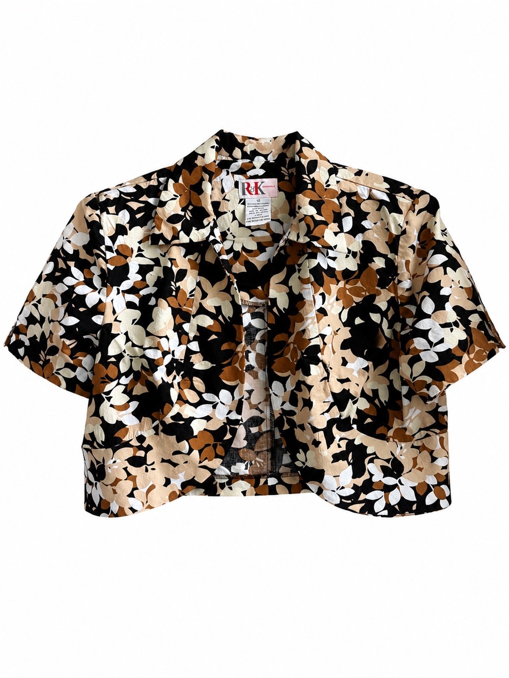 Y2K Neutral Floral Cropped Bolero Jacket Size 12 Retro Artsy